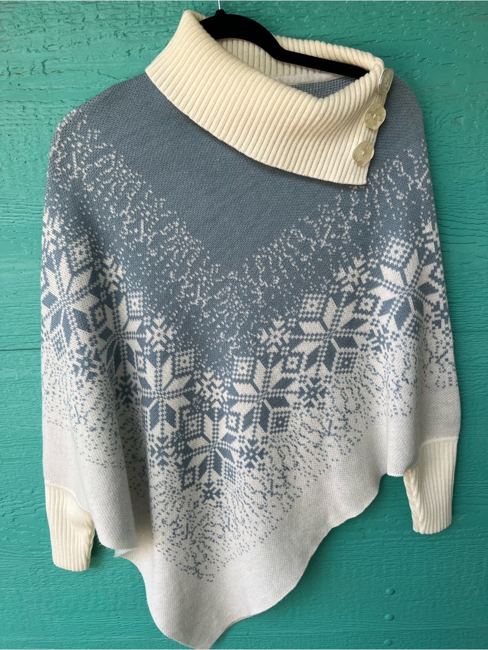 Vintage Shannie Girl Fair Isle Asymmetrical Poncho Sweater Caplet SIZE  M/L